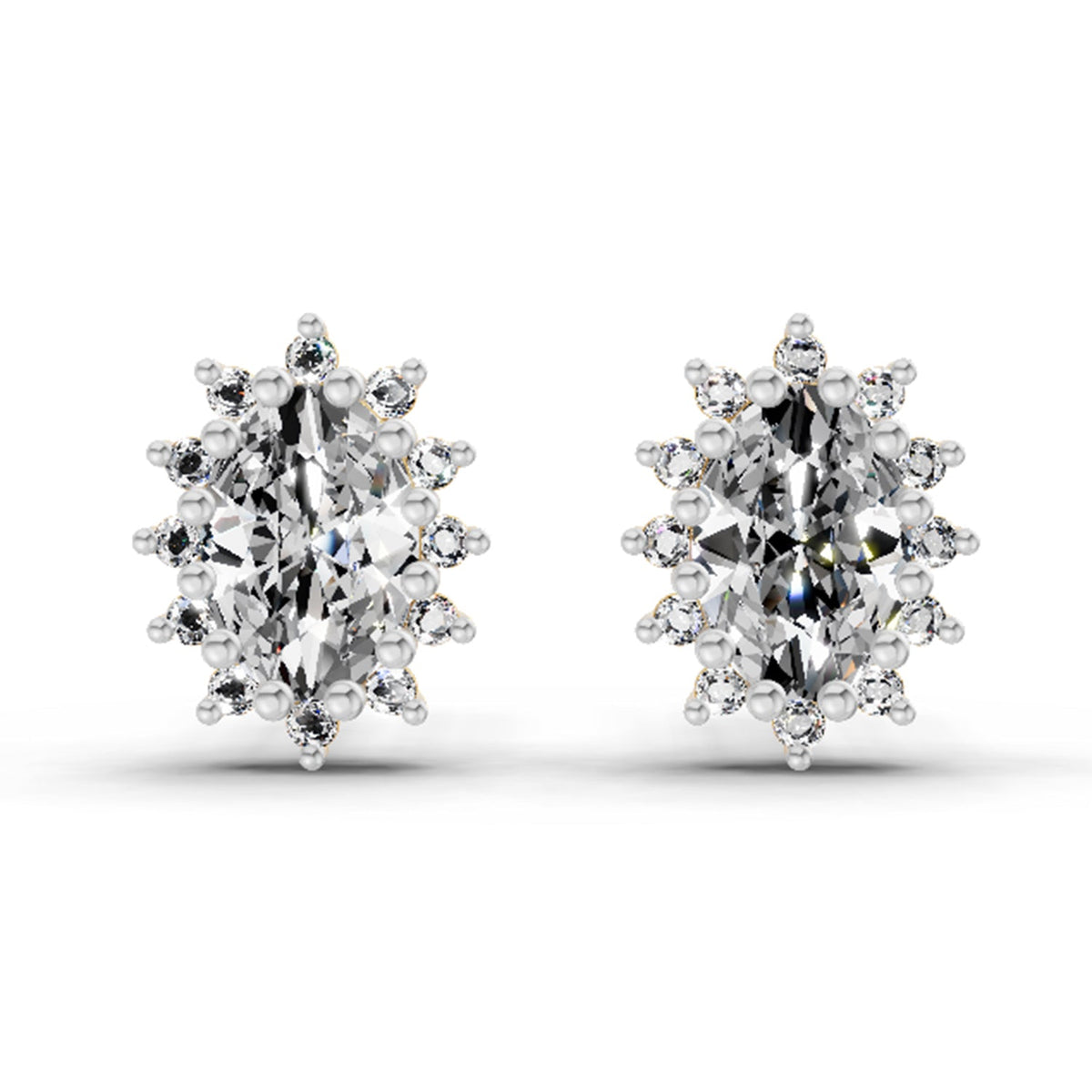 0.98 Carat Oval Shape Halo Diamond Earrings 14K