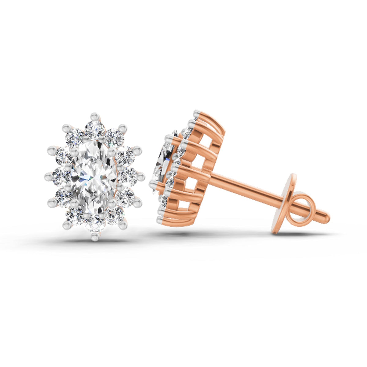 Dazzling Oval Halo Diamond Stud Earrings