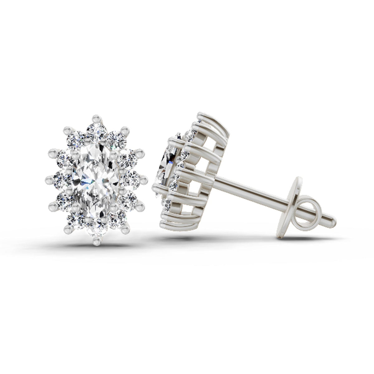 Dazzling Oval Halo Diamond Stud Earrings