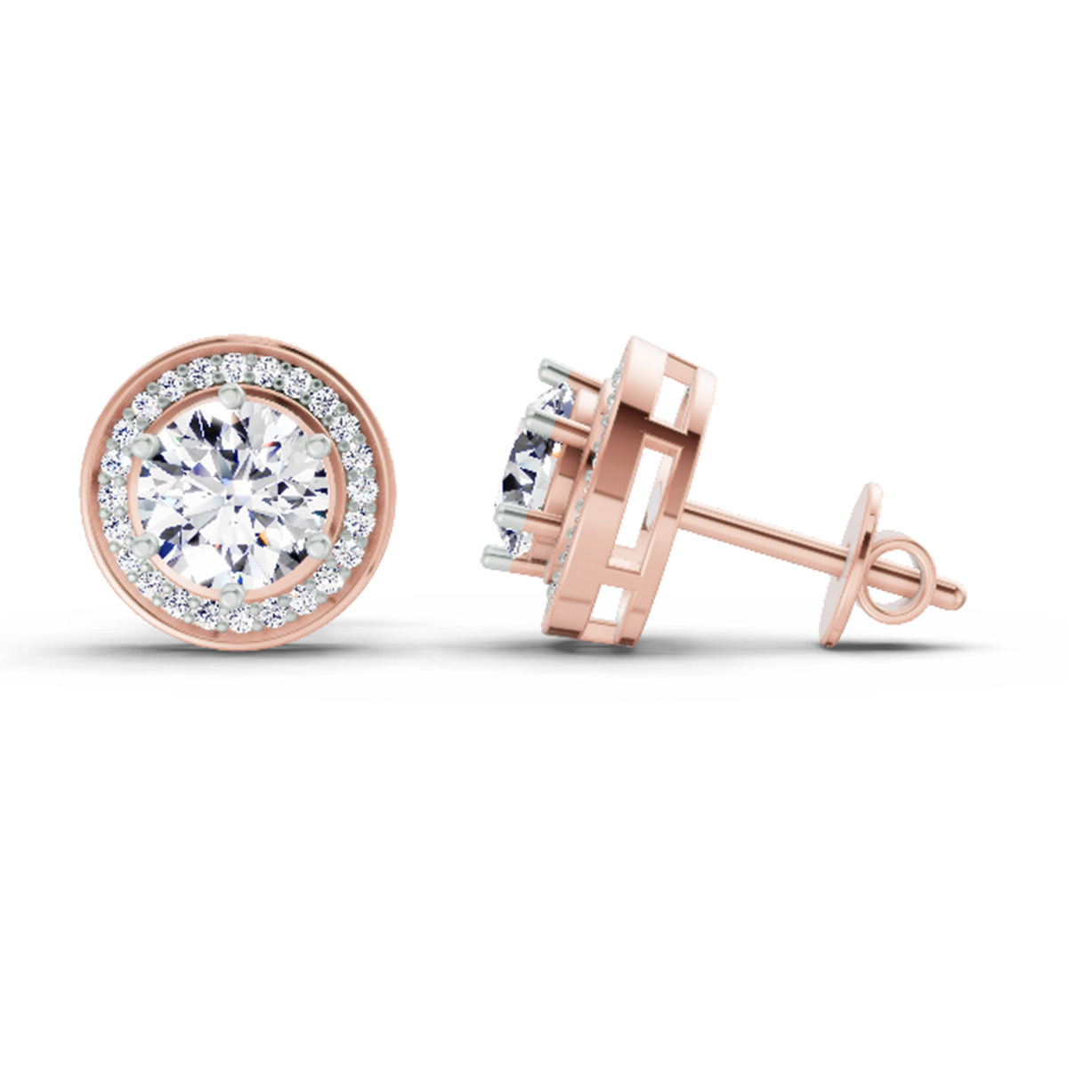 Iconic Round Halo Diamond Stud Earrings