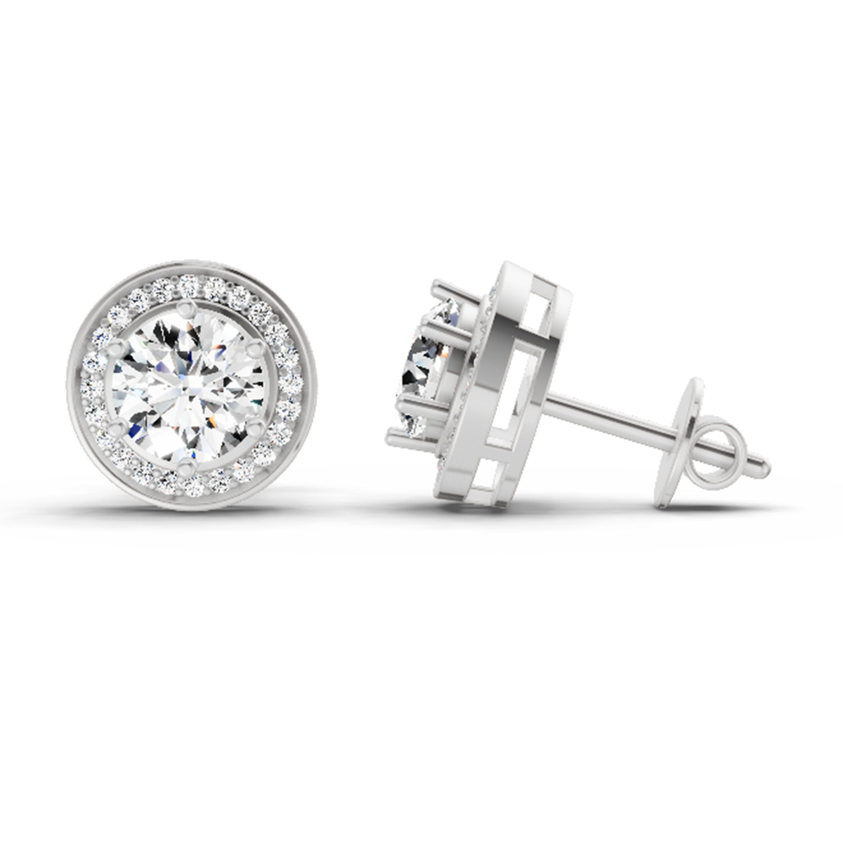 Iconic Round Halo Diamond Stud Earrings