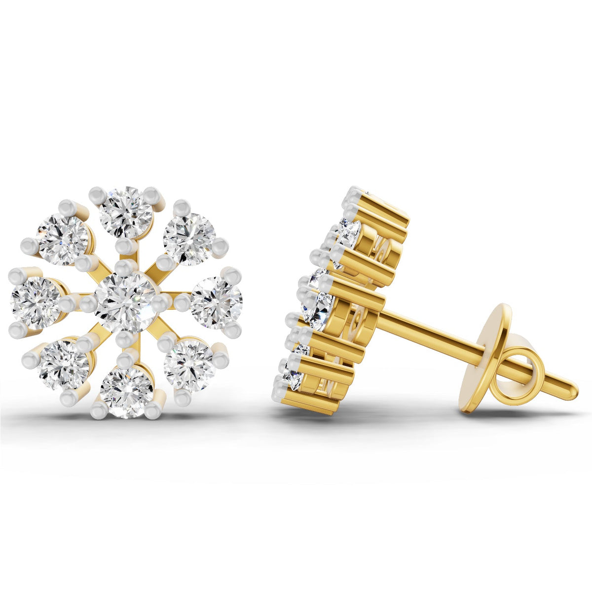 1 Carat Round Diamond Stud Earrings 14K