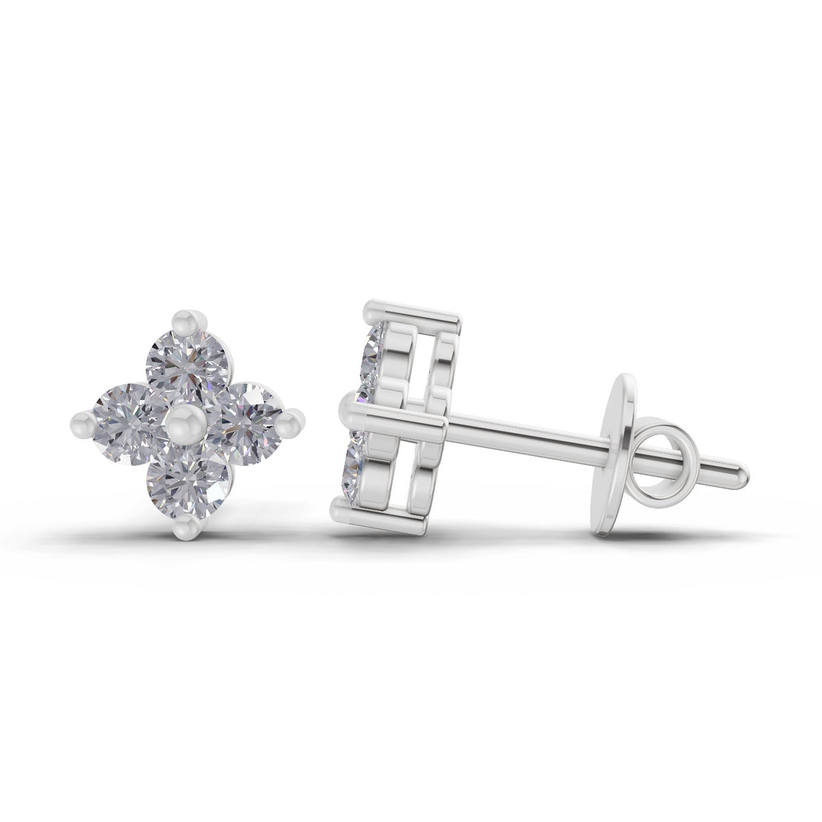 Lustrous Floral Diamond Stud Earrings