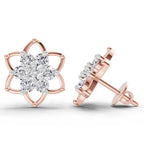 1.09 Carat Round Lotus Flower Style Earrings 14K - Rose Gold
