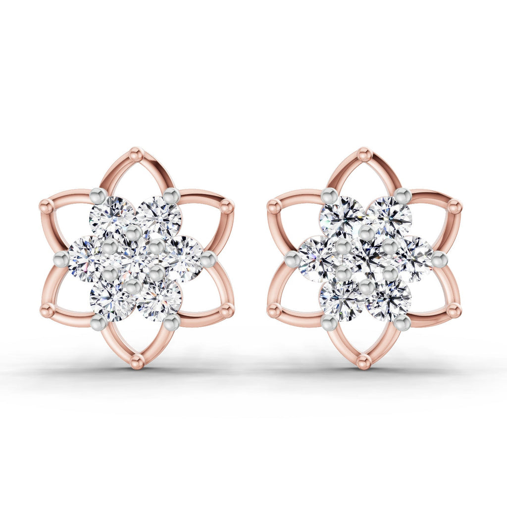 1.09 Carat Round Lotus Flower Style Earrings 14K - Rose Gold