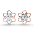 1.09 Carat Round Lotus Flower Style Earrings 14K - Rose Gold