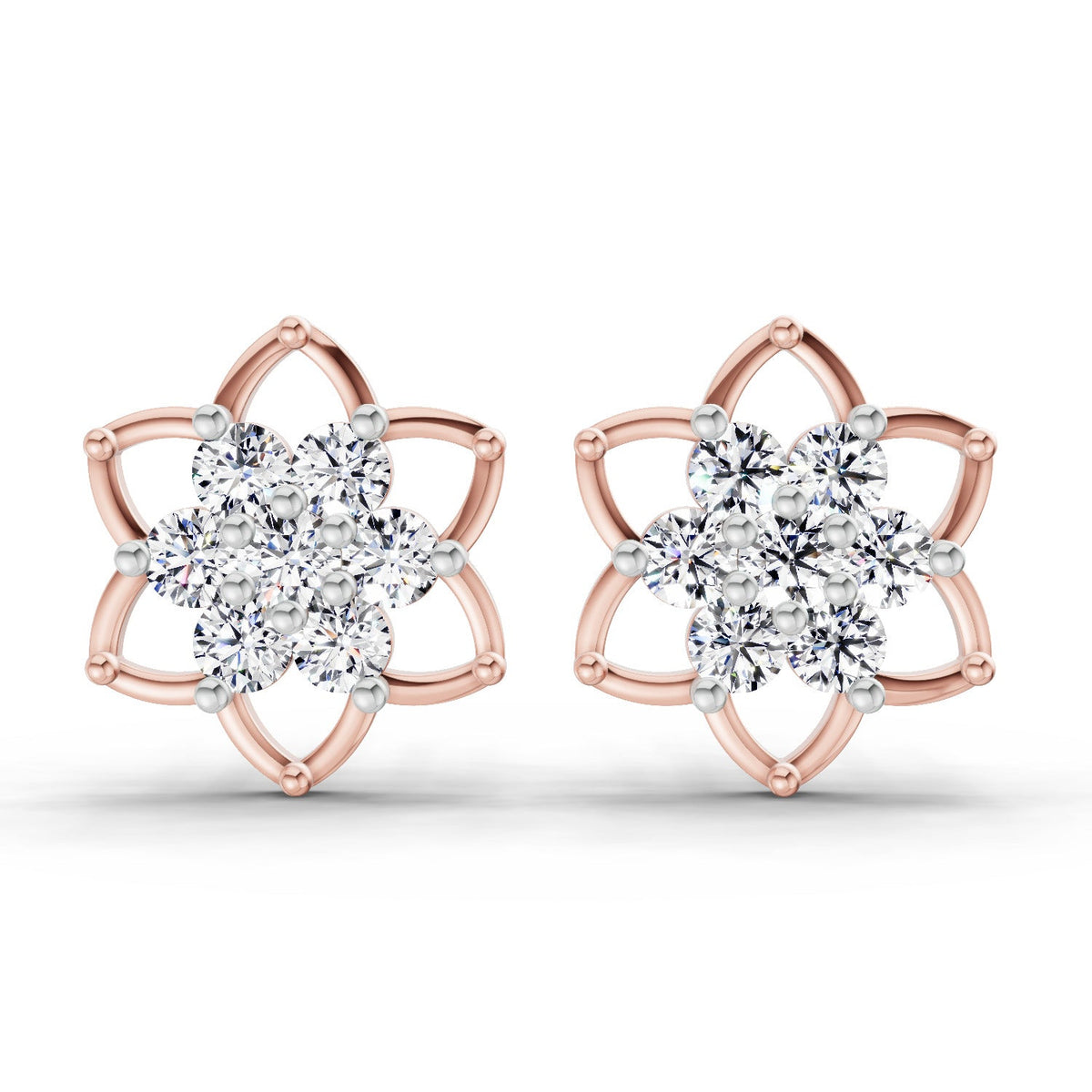 1.09 Carat Round Lotus Flower Style Earrings 14K - Rose Gold