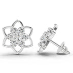 1.09 Carat Round Lotus Flower Style Earrings 14K - White Gold