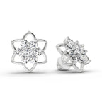1.09 Carat Round Lotus Flower Style Earrings 14K - White Gold