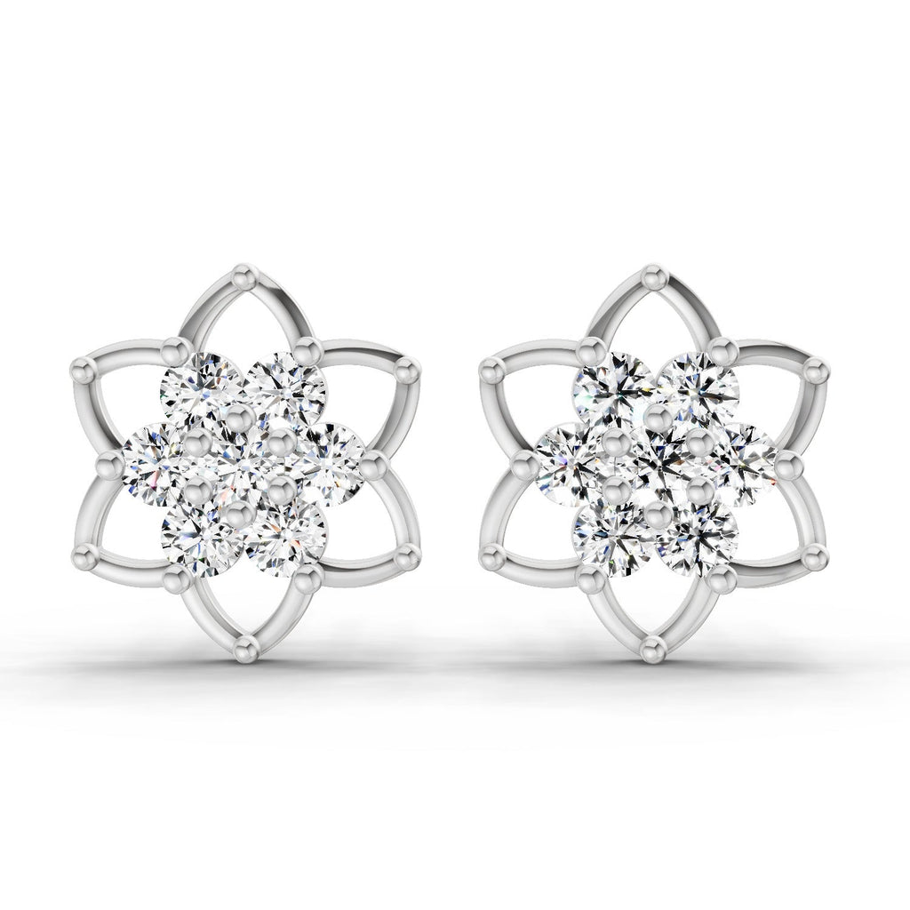 1.09 Carat Round Lotus Flower Style Earrings 14K - White Gold