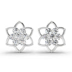 1.09 Carat Round Lotus Flower Style Earrings 14K - White Gold