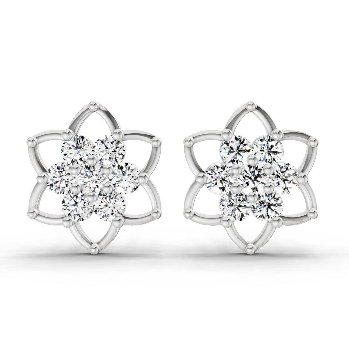1.09 Carat Round Lotus Flower Style Earrings 14K - White Gold