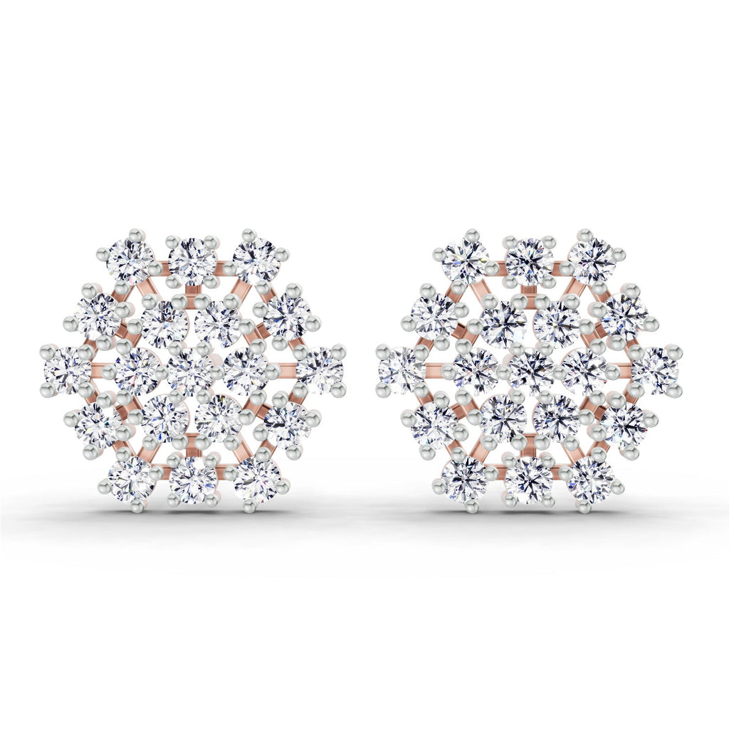 Lab Grown Diamond 1.67 Carat Round Snowflake Stud Earrings 14K - Rose Gold