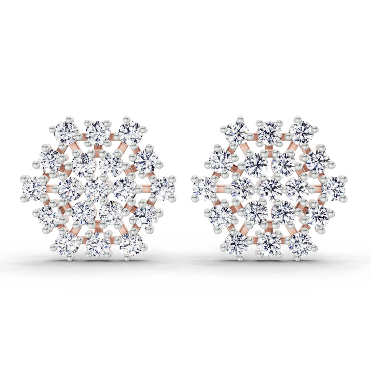 Lab Grown Diamond 1.67 Carat Round Snowflake Stud Earrings 14K - Rose Gold
