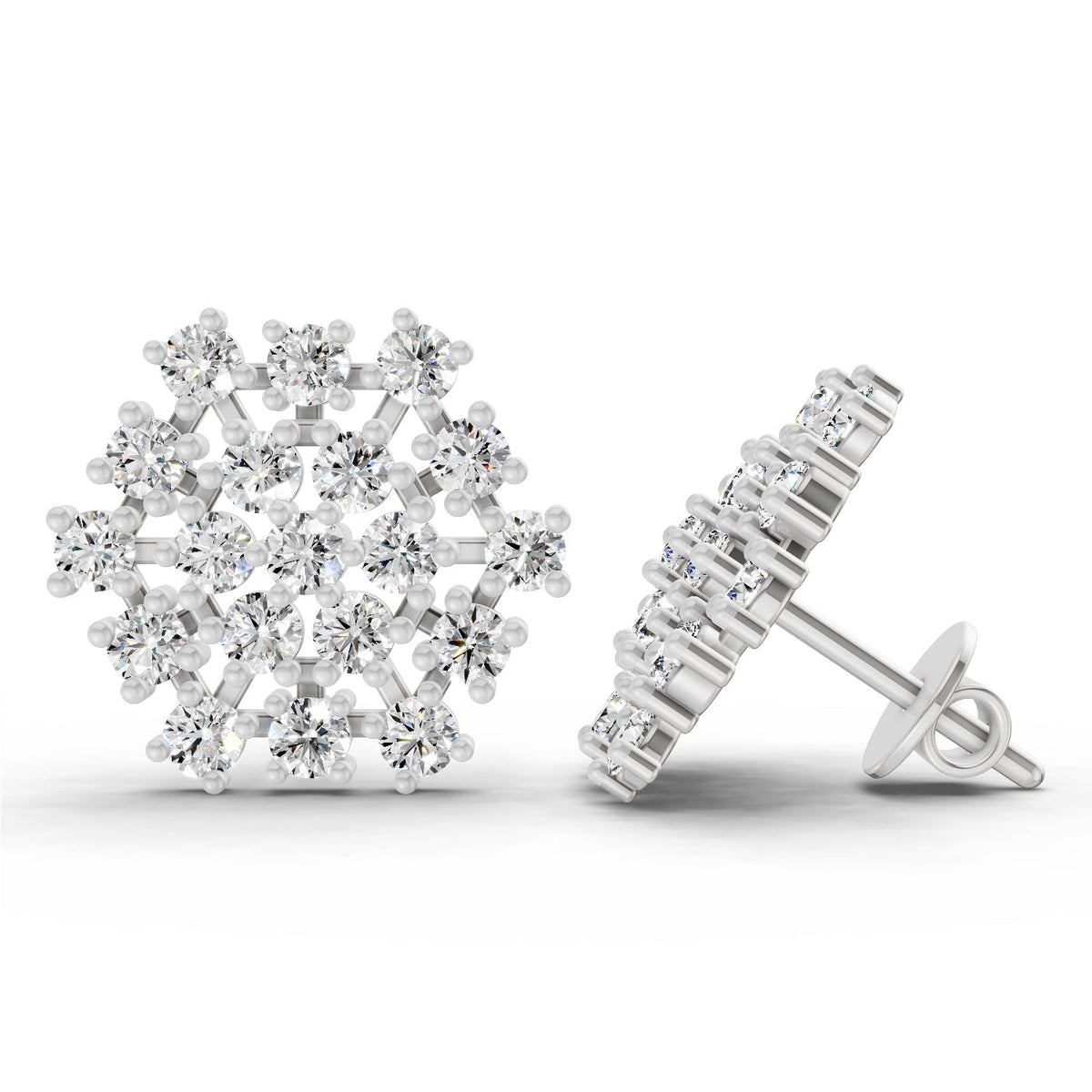 Lab Grown Diamond 1.67 Carat Round Snowflake Stud Earrings 14K - White Gold
