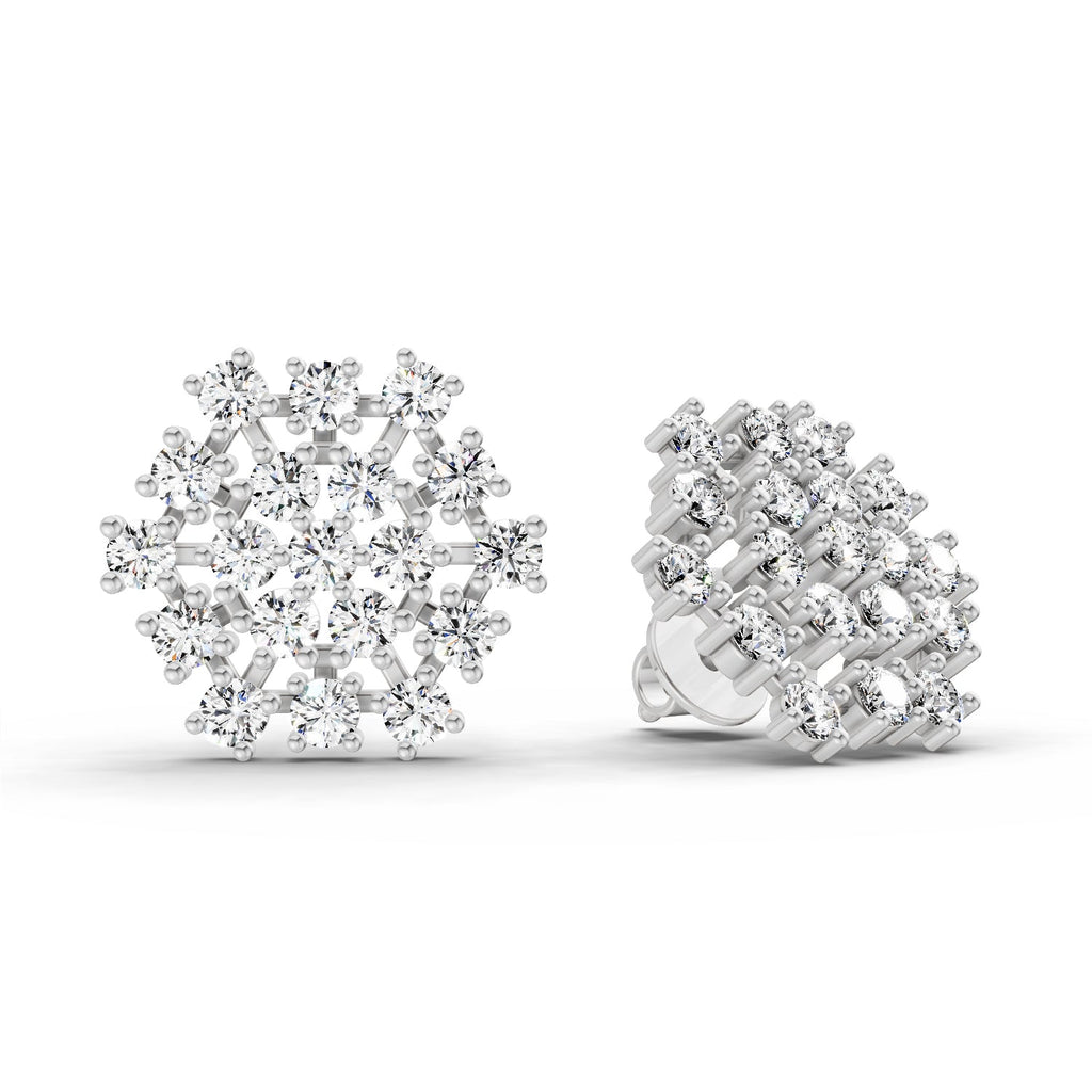 Lab Grown Diamond 1.67 Carat Round Snowflake Stud Earrings 14K - White Gold