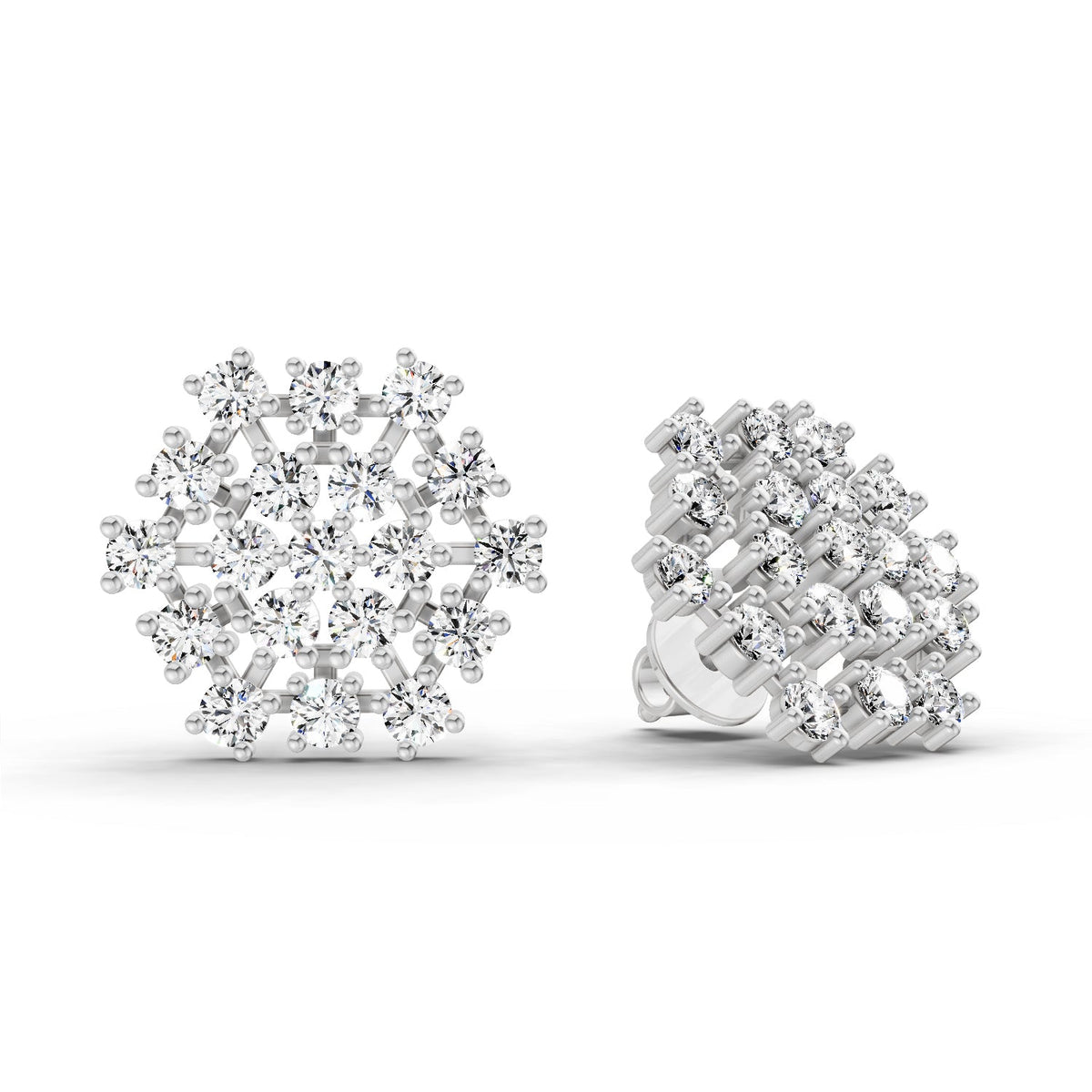 Lab Grown Diamond 1.67 Carat Round Snowflake Stud Earrings 14K - White Gold