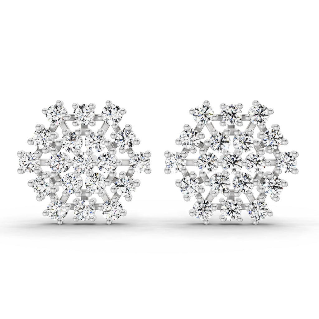 Lab Grown Diamond 1.67 Carat Round Snowflake Stud Earrings 14K - White Gold