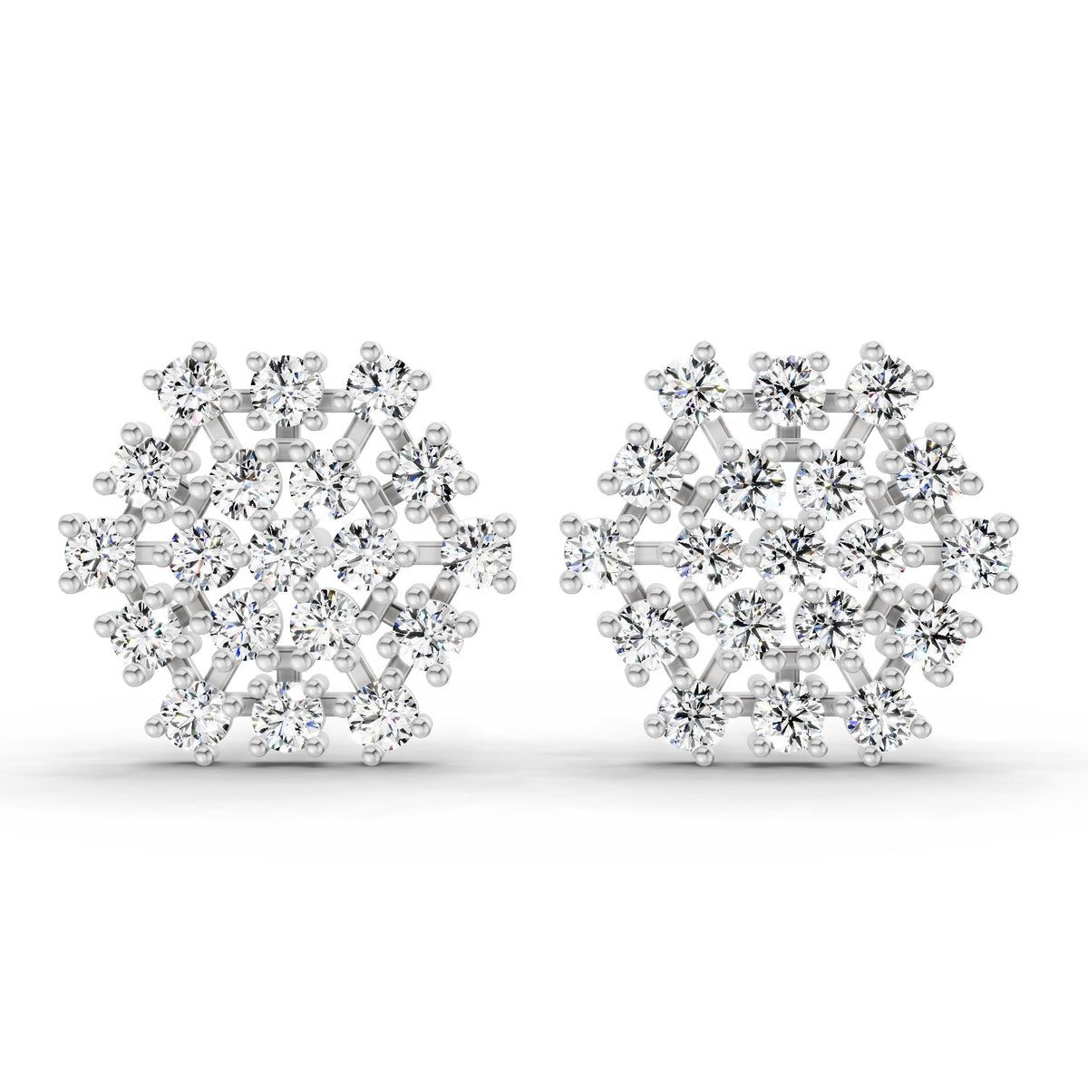 Lab Grown Diamond 1.67 Carat Round Snowflake Stud Earrings 14K - White Gold