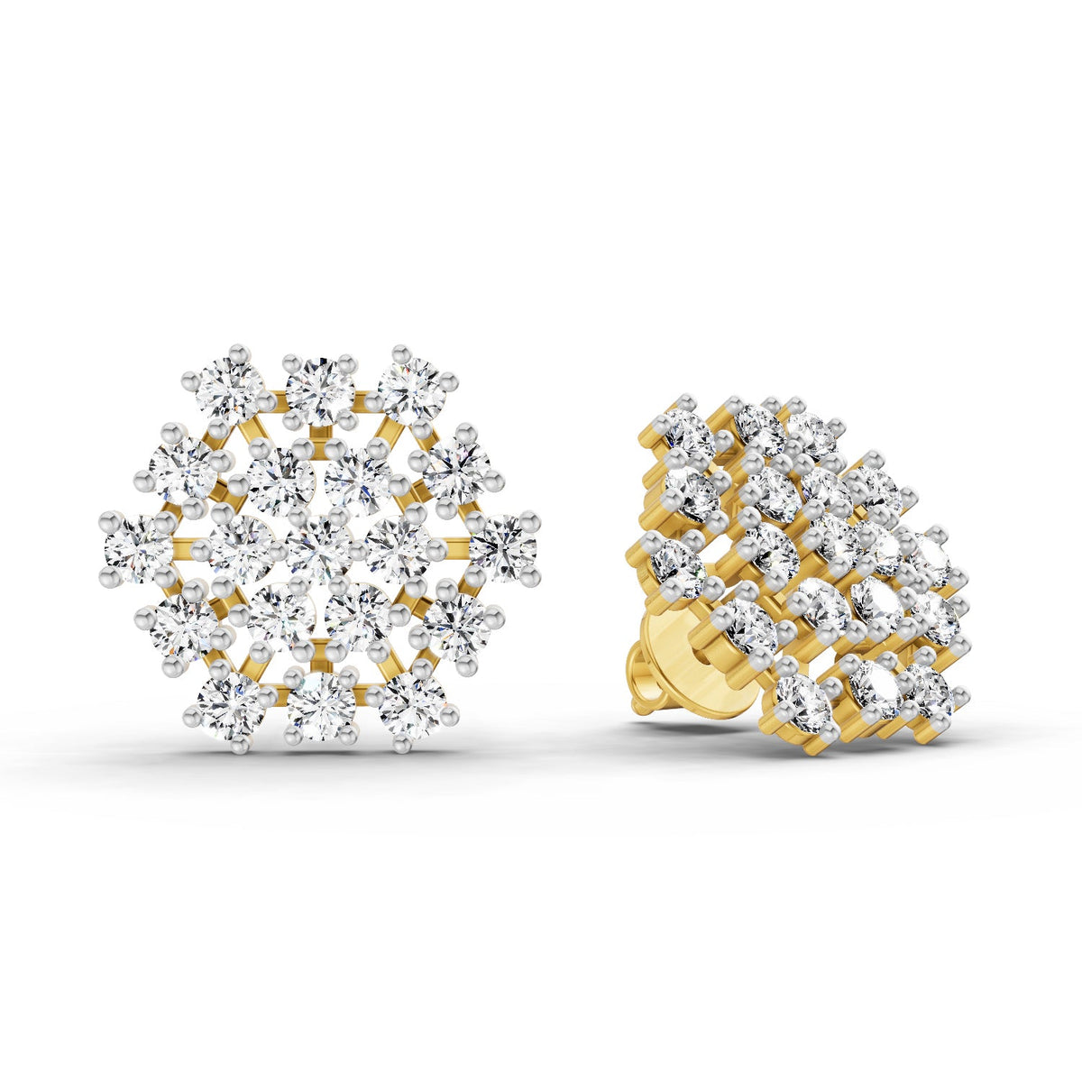 Lab Grown Diamond 1.67 Carat Round Snowflake Stud Earrings 14K