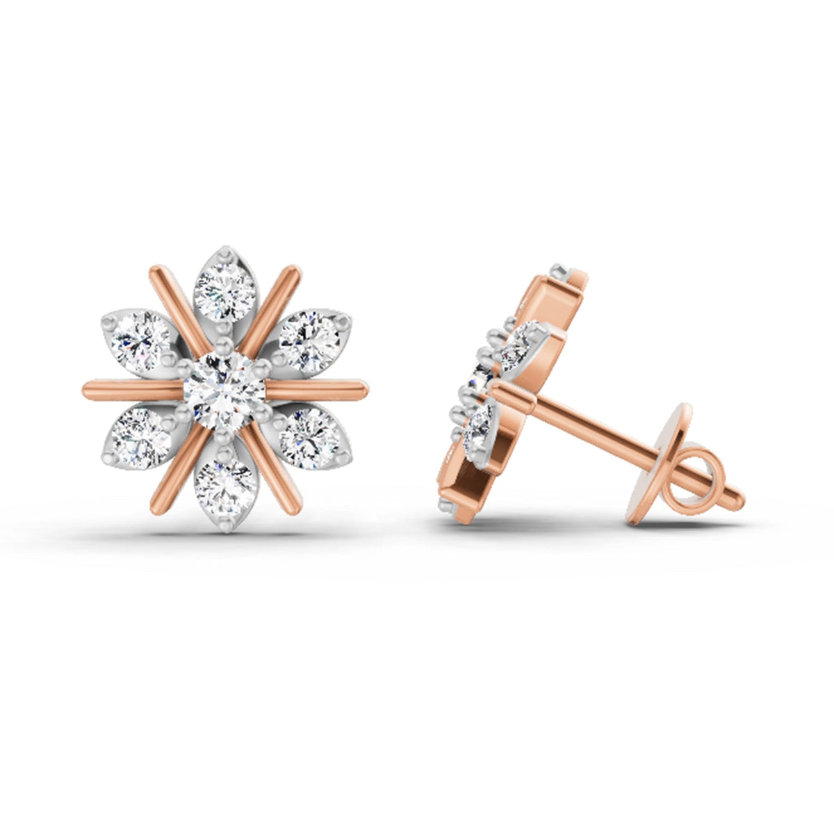 Enchanting Round Floral Diamond Stud Earrings