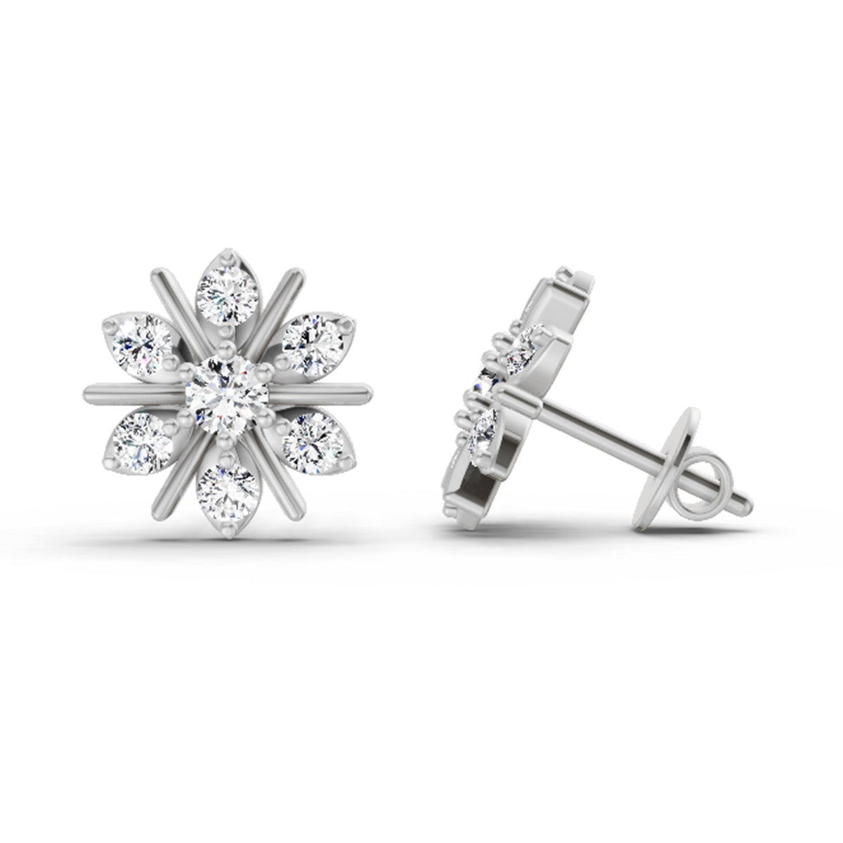 Enchanting Round Floral Diamond Stud Earrings