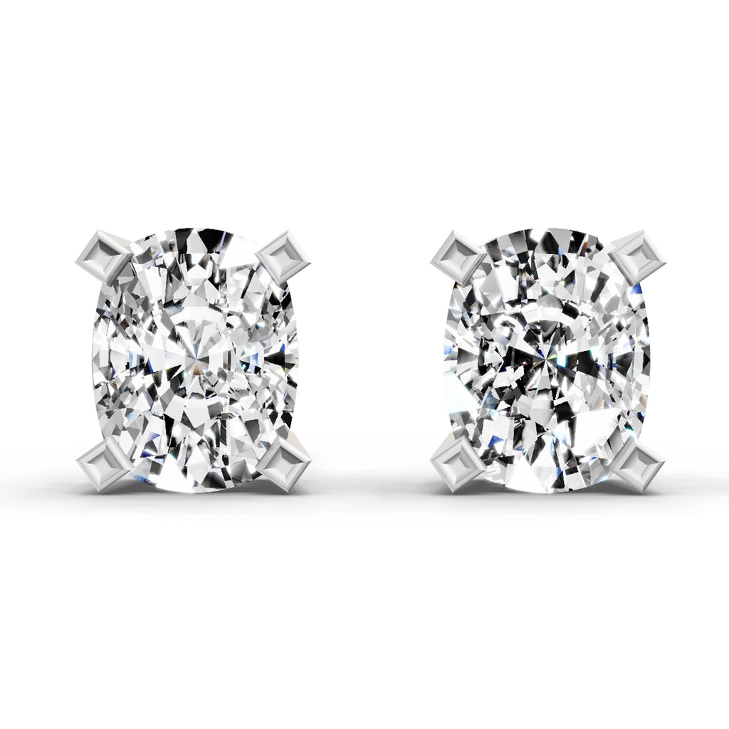 2.64 Carat Cushion Shape 4 Prong Solitaire Diamond Stud Earrings 14K