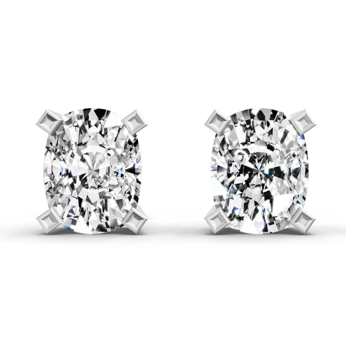 2.64 Carat Cushion Shape 4 Prong Solitaire Diamond Stud Earrings 14K