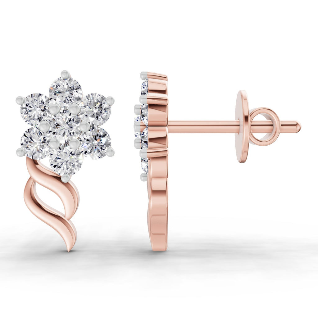Majestic Round Floral Diamond Stud Earrings