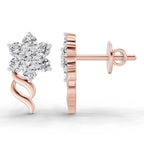 Majestic Round Floral Diamond Stud Earrings