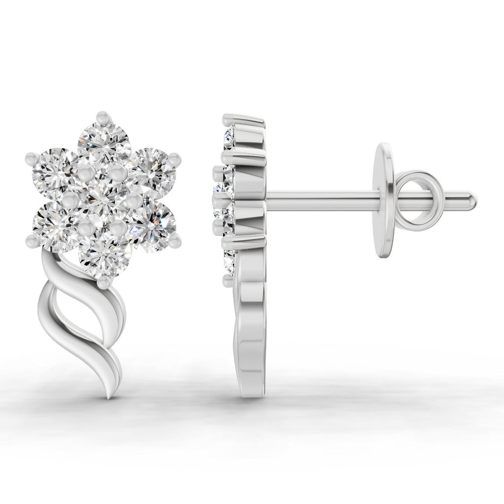 Majestic Round Floral Diamond Stud Earrings