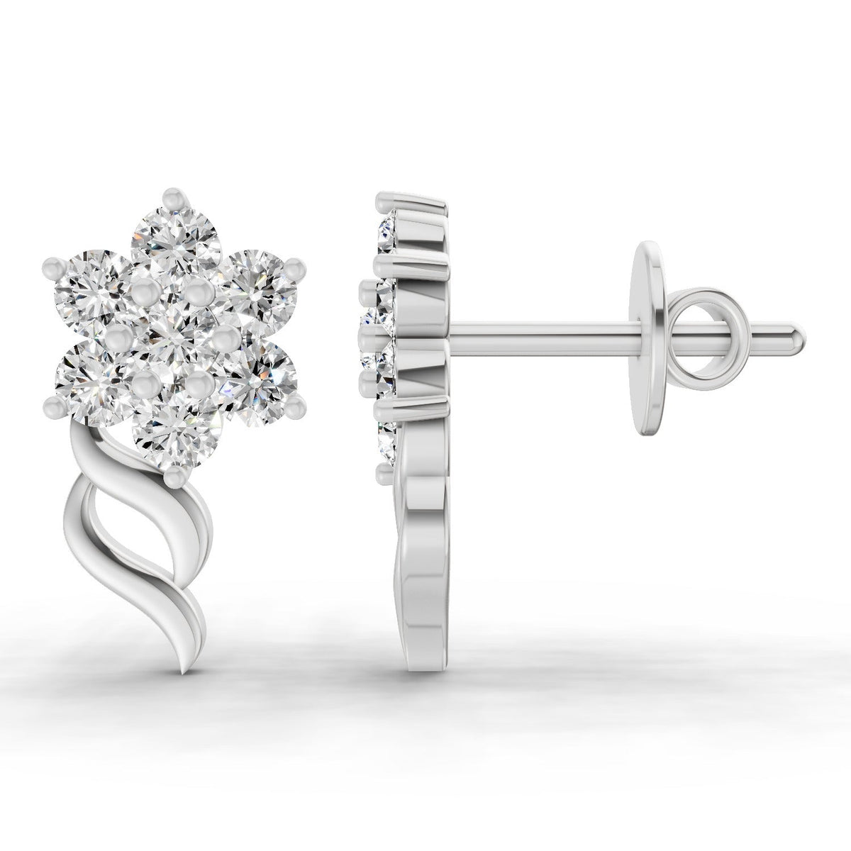Majestic Round Floral Diamond Stud Earrings