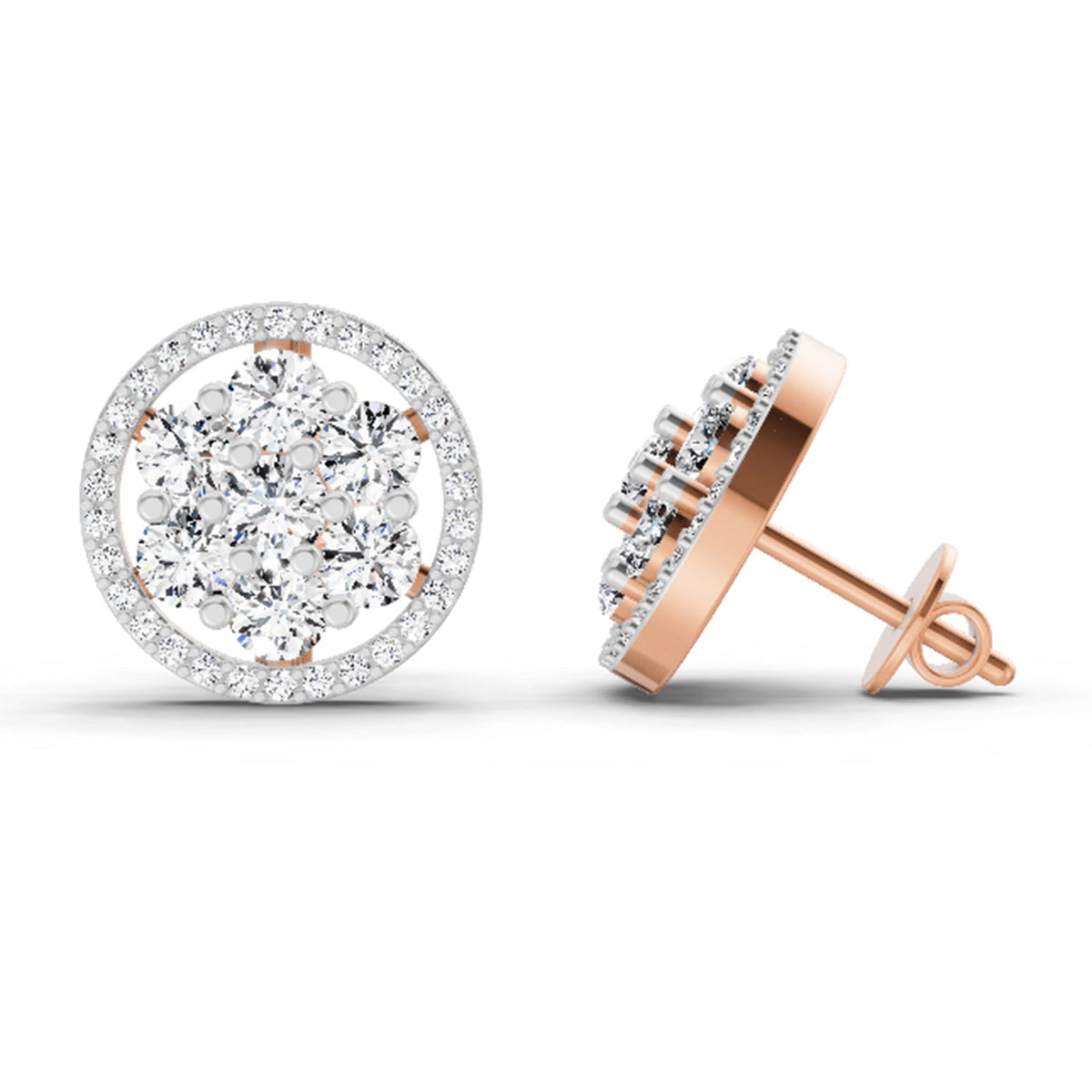 Elegant Round Halo Diamond Stud Earrings
