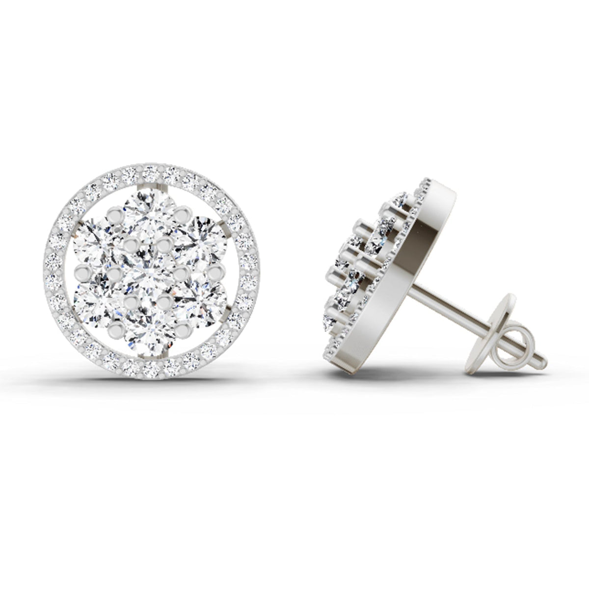 Elegant Round Halo Diamond Stud Earrings