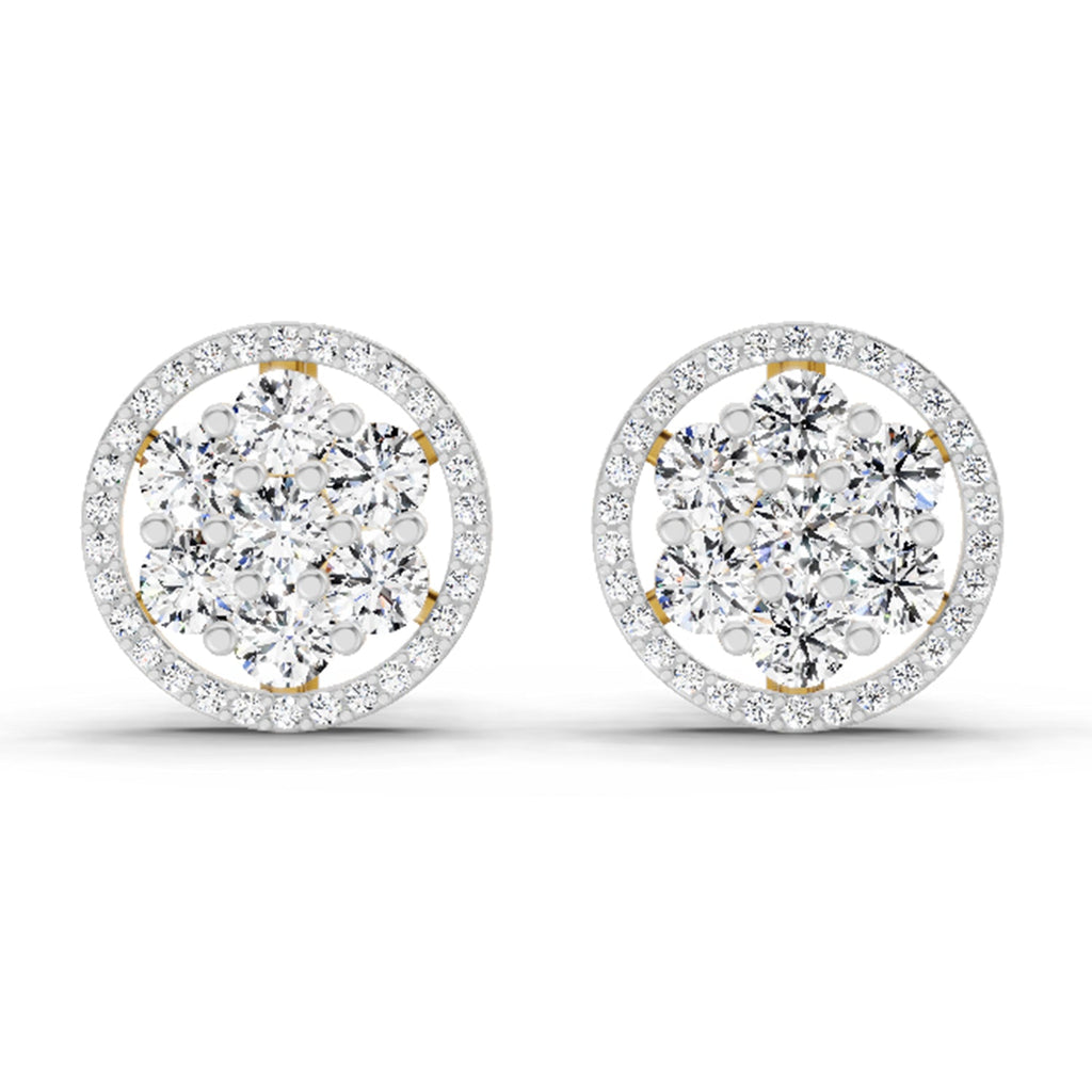 1.78 Carat Round Halo Cluster Stud Earrings 14K