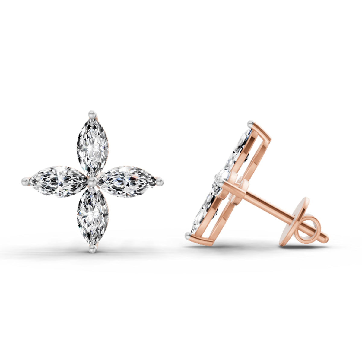 Sparkling Marquise Cluster Diamond Stud Earrings