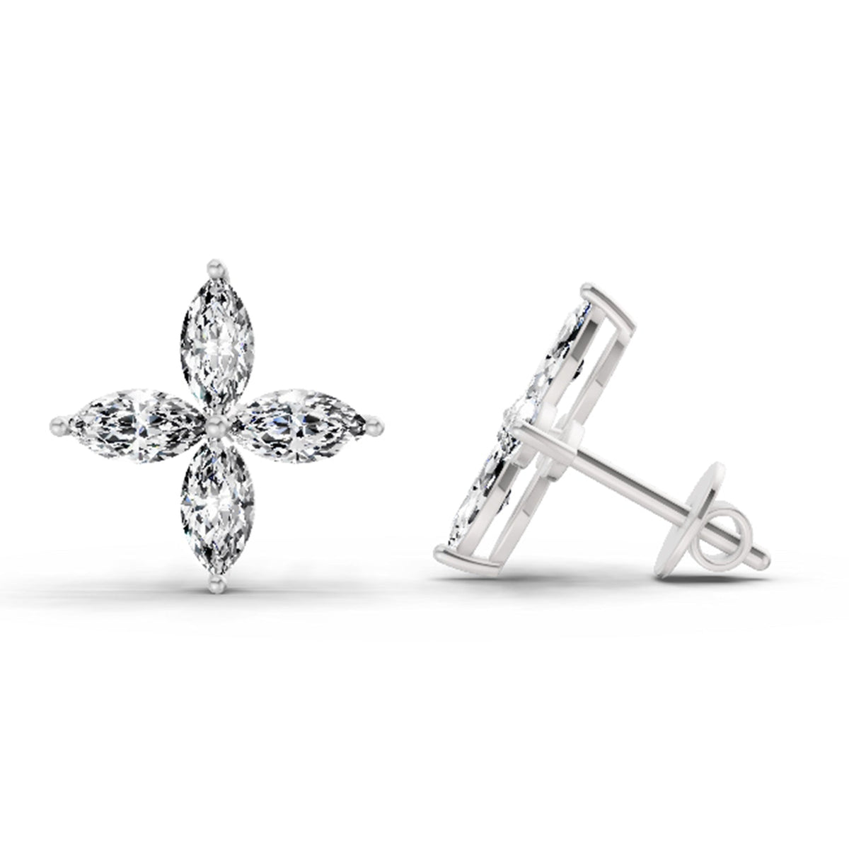 Sparkling Marquise Cluster Diamond Stud Earrings