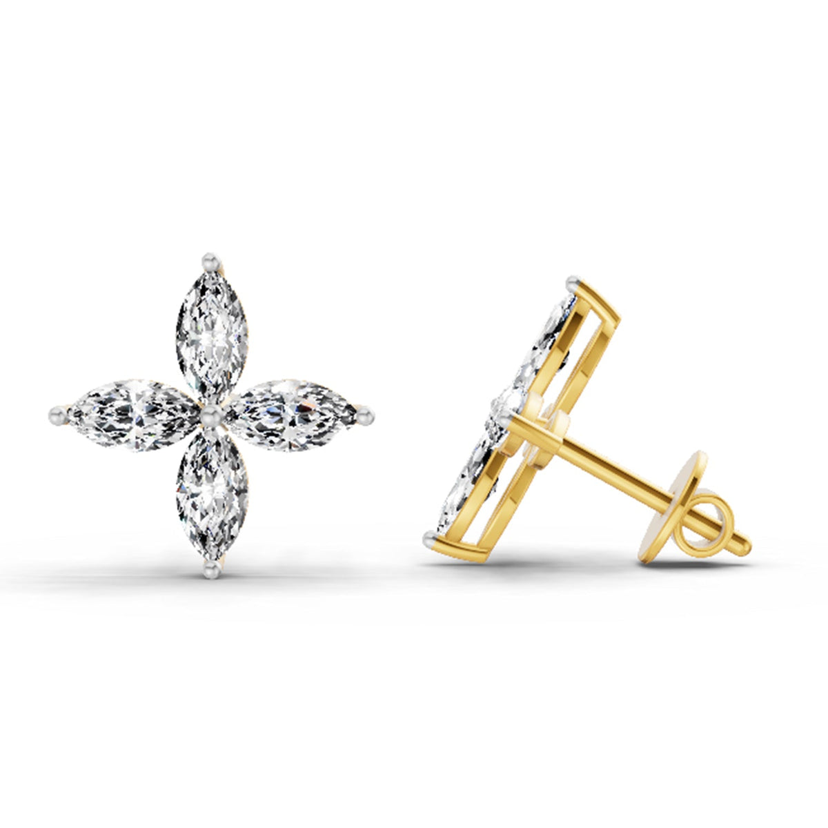 1.44 Carat Marquise Shape Cluster Diamond Stud Earrings 14K