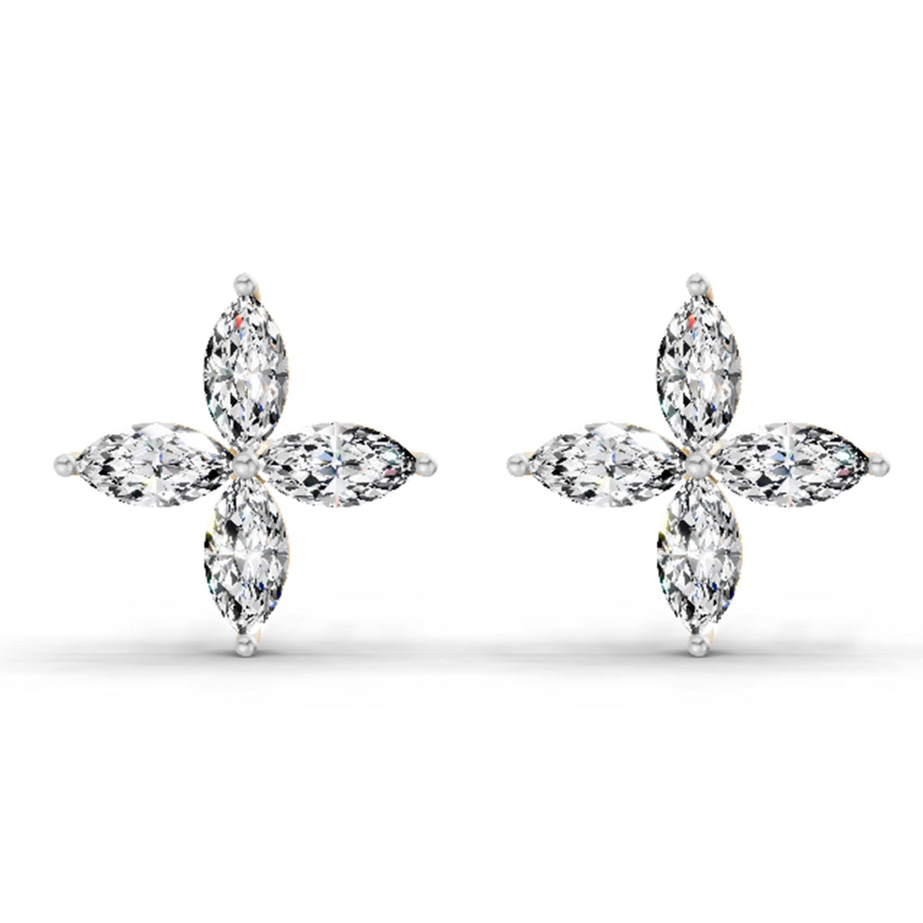 1.44 Carat Marquise Shape Cluster Diamond Stud Earrings 14K