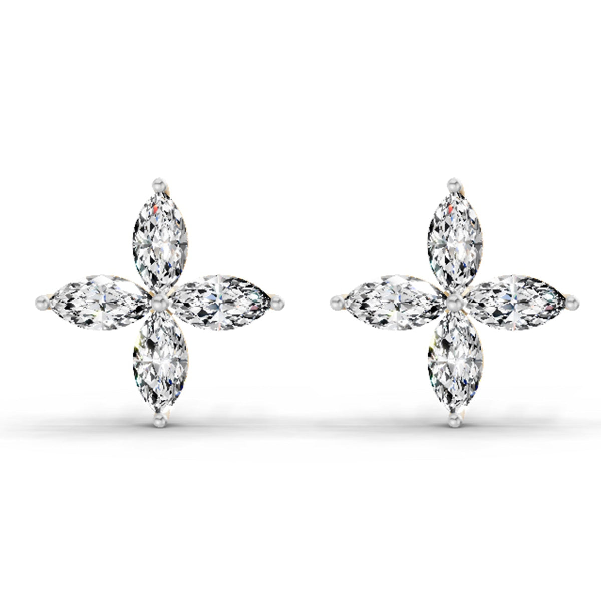 1.44 Carat Marquise Shape Cluster Diamond Stud Earrings 14K
