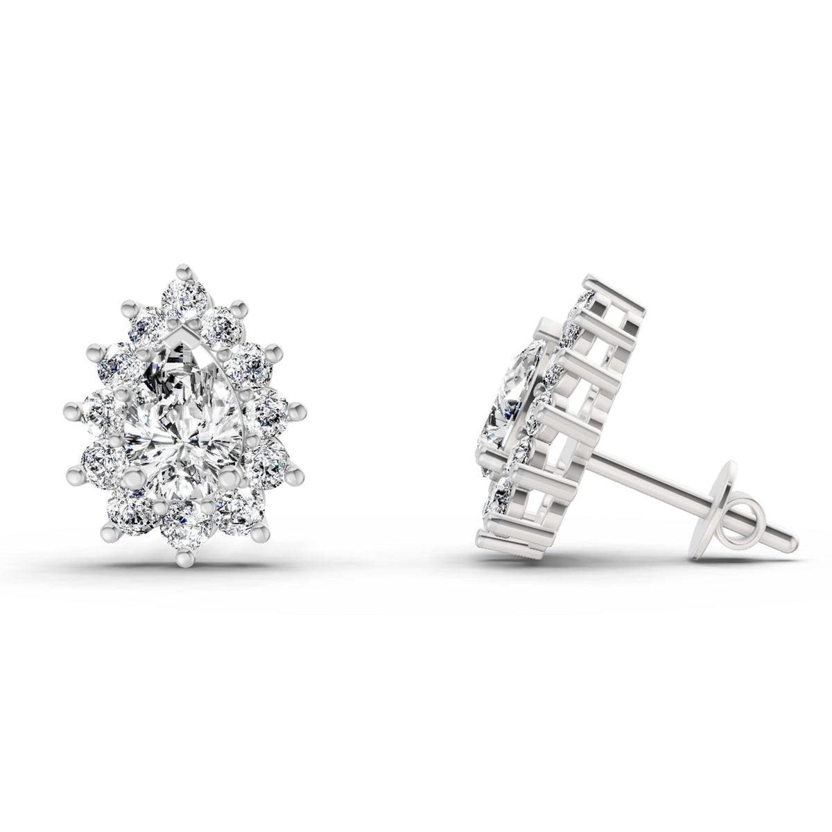 Exquisite Pear Halo Diamond Earrings