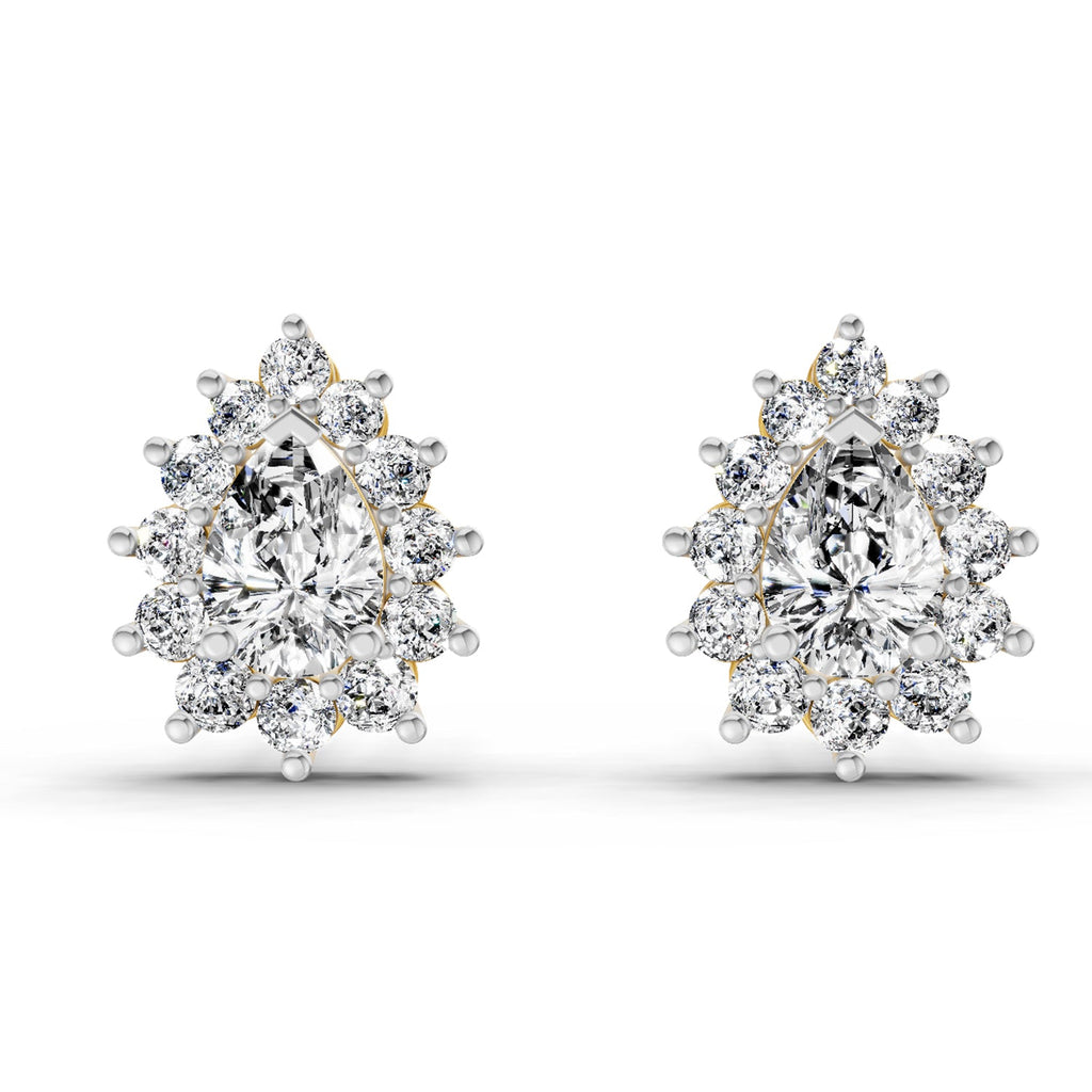 1.67 Carat Pear Shape Halo Diamond Earrings 14K