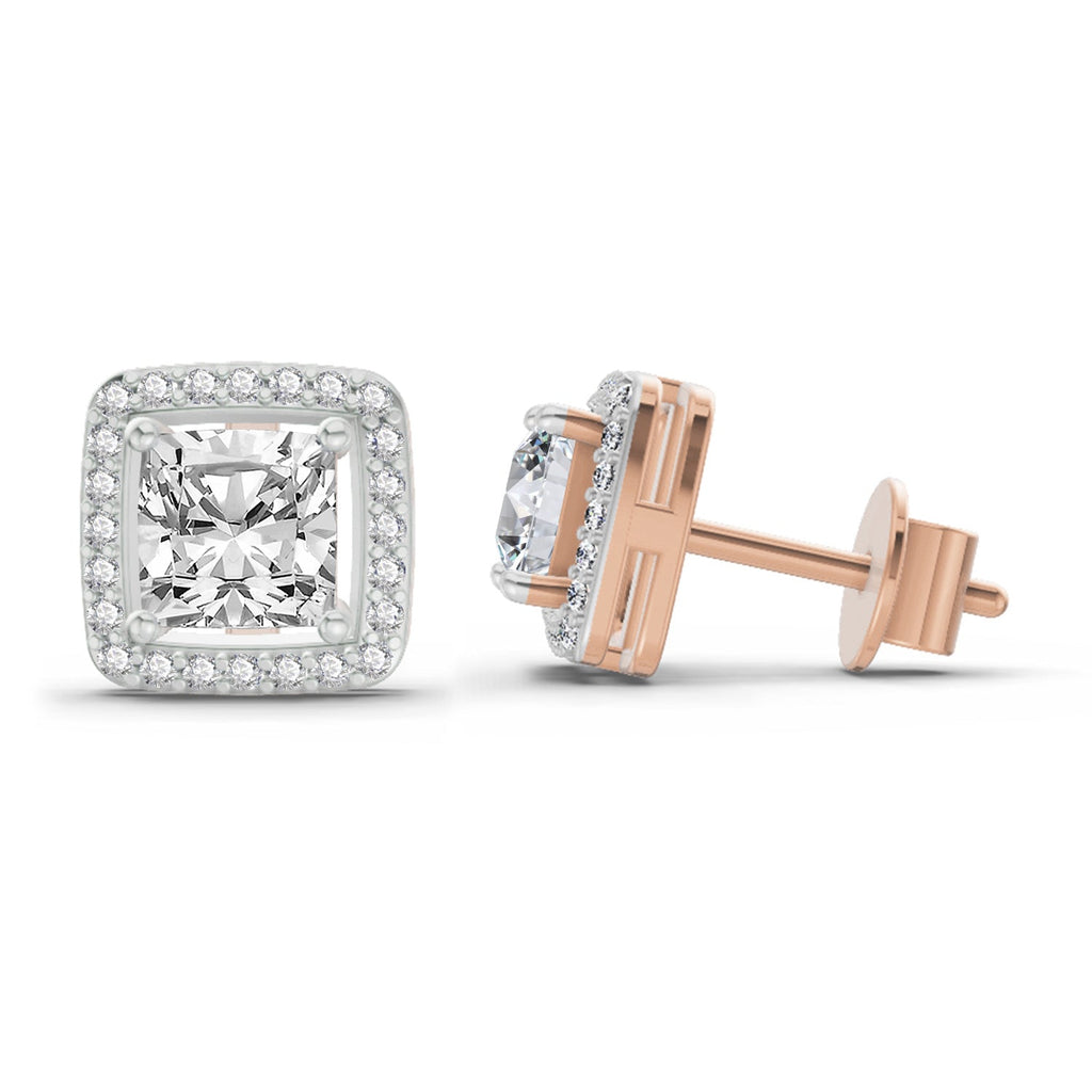 Elegant Princess-Cut Halo Diamond Stud Earrings