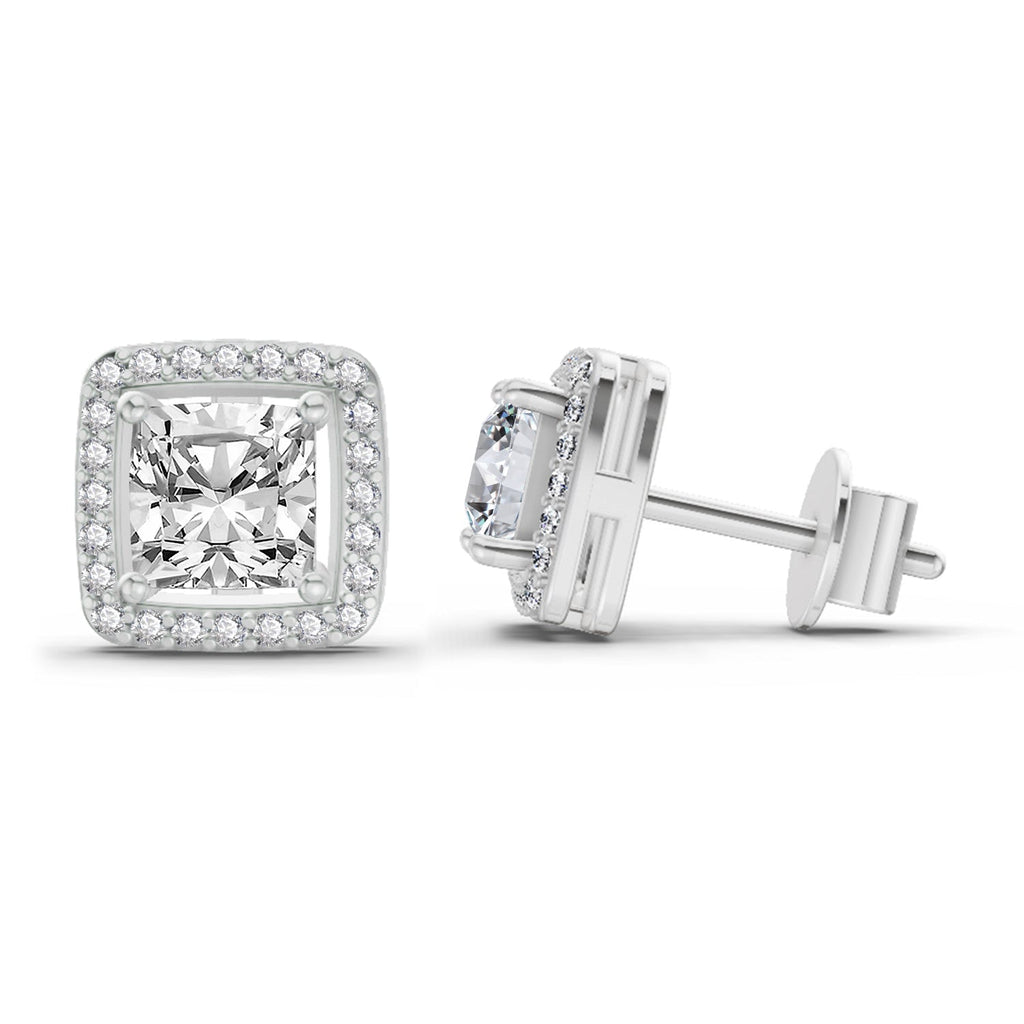 Elegant Princess-Cut Halo Diamond Stud Earrings
