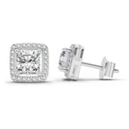 Elegant Princess-Cut Halo Diamond Stud Earrings
