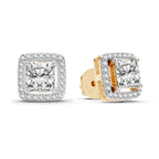 1.19 Carat Princess Halo Stud Earrings 14K