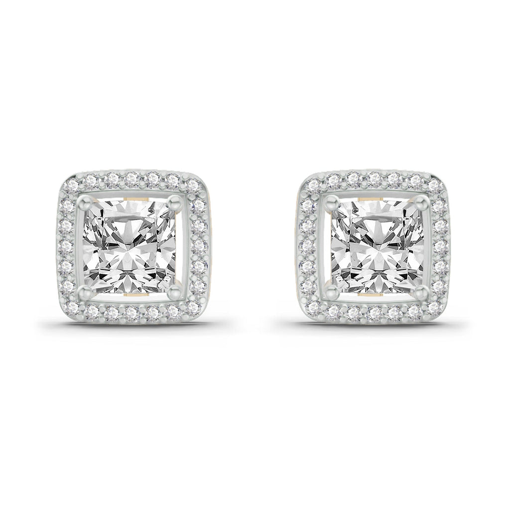 1.19 Carat Princess Halo Stud Earrings 14K