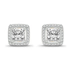 1.19 Carat Princess Halo Stud Earrings 14K