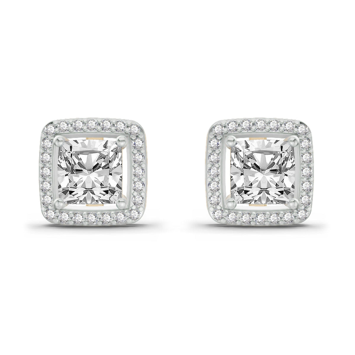 1.19 Carat Princess Halo Stud Earrings 14K