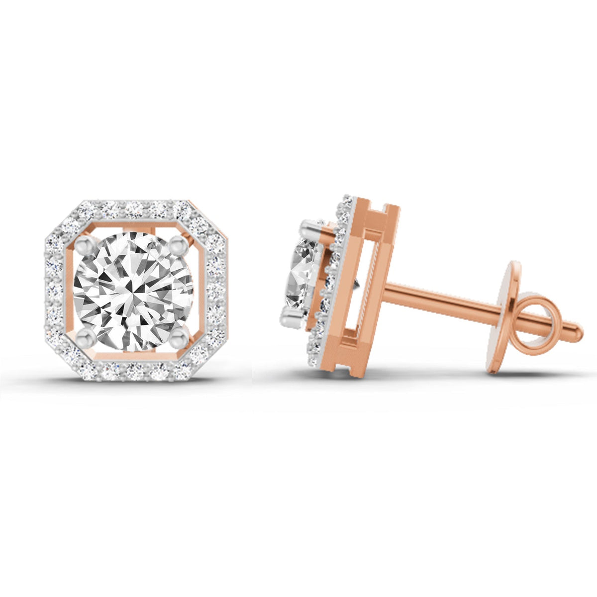 Refined Round Halo Diamond Stud Earrings